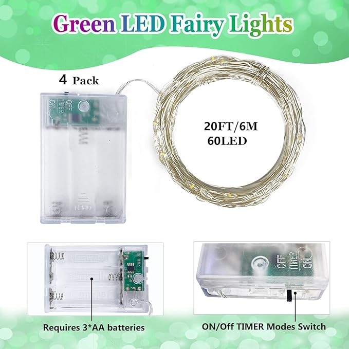 4 Pack 20FT 60LED Christmas Battery Operated Fairy Lights - Image 2