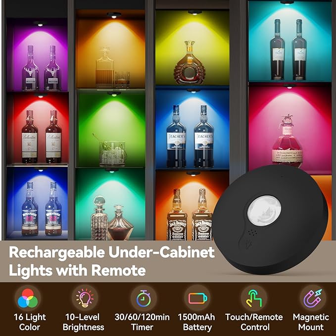 Rechargeable Puck Lights with Remote, 3 Pack Magnetic Under Cabinet Lighting - Image 2