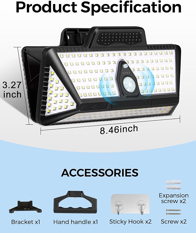 Large Clip on Solar Lights Outdoor, 208 LEDs 1000Lum Bright Solar Security Light - Image 6
