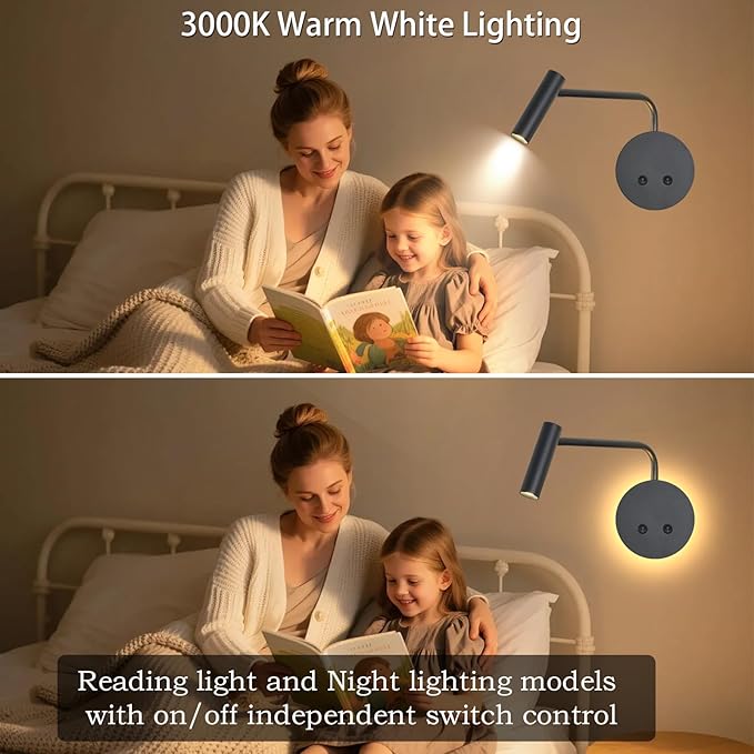 Matte Black Wall Mounted Reading Light, 4000K Flexible Headboard Reading Sconces - Image 2