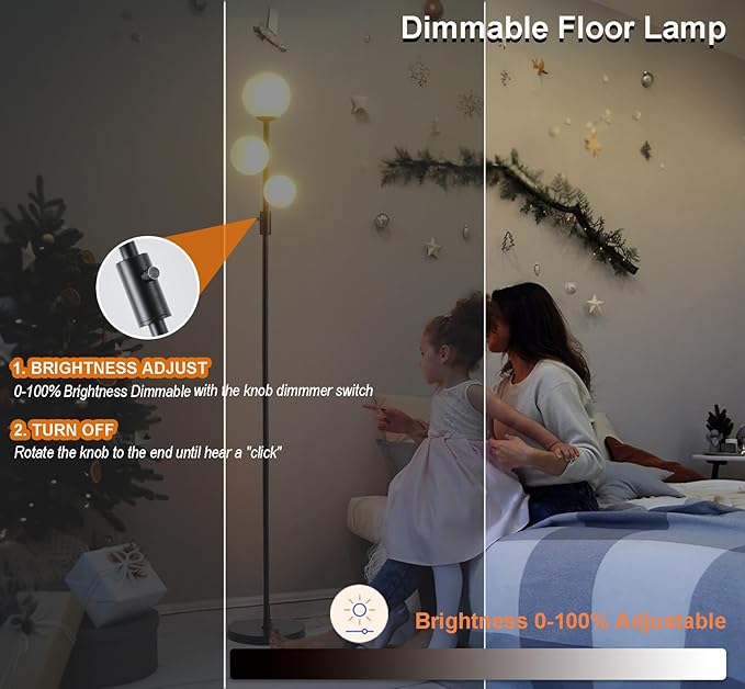 Fiqevs Upgraded Dimmable 3 Globe Mid Century Modern Floor Lamp, 3 x 3000K Warm - Image 5