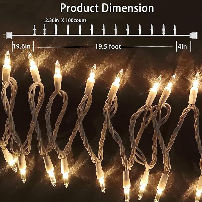 Christmas Lights 100 Count Mini Clear Lights 21ft White Wire Christmas Tree - Image 2