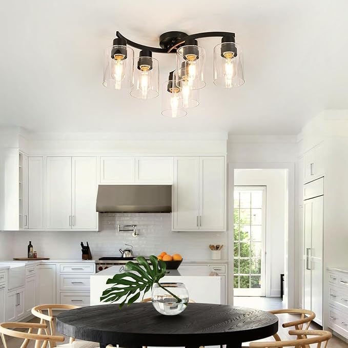 WILON 20'' 6-Light Large Black Semi Flush Mount Ceiling Light Fixture - Image 2