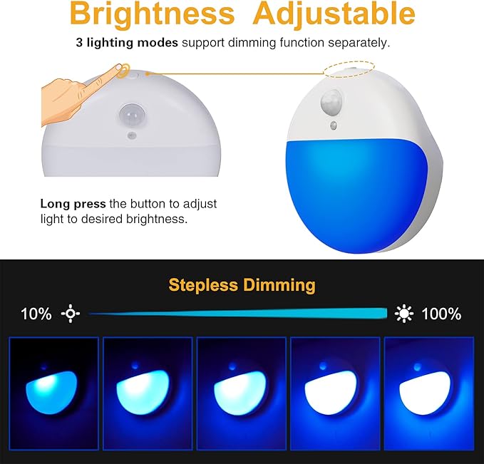 2 Pack Blue Battery Night Light, Motion Activated Stick on Lights, 2.6" Small - Image 5