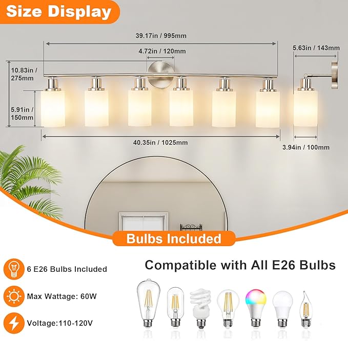 DLLT 6-Light Bathroom Light Fixtures: Nickel Modern Vanity Lights - Image 6