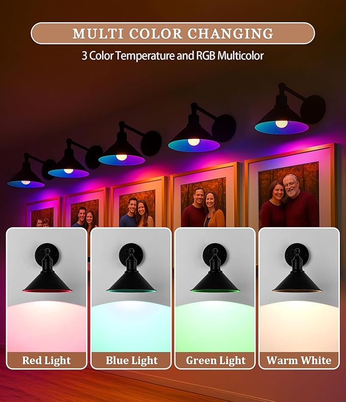Rechargeable Battery Operated Wall Sconces Set of 2, RGB 15 Color Dimmable - Image 4