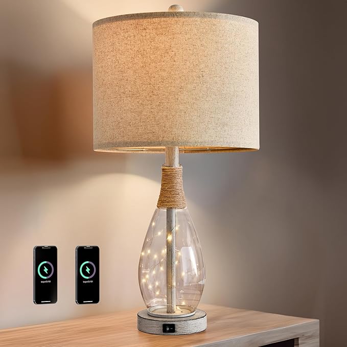 OYEARS 23" USB A+C Table Lamp for Bedroom Living Room Modern Bedside Lamps - Image 9