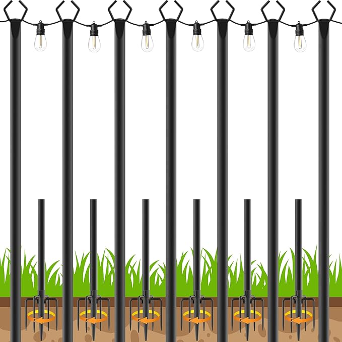 7 Pack 10 FT String Light Poles, Metal by Unknown