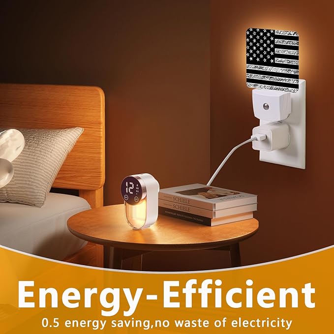 Black White American Flag Night Light, Plug-into USA Flag Nightlight White LED - Image 7