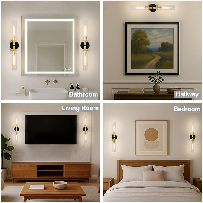 LaLuLa Black and Gold Vanity Light Fixtures 2-Pack – Modern Hardwired - Image 4