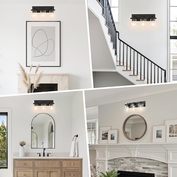 3-Light Bathroom Lighting Fixtures over Mirror, Matte Black Vanity Lights - Image 4
