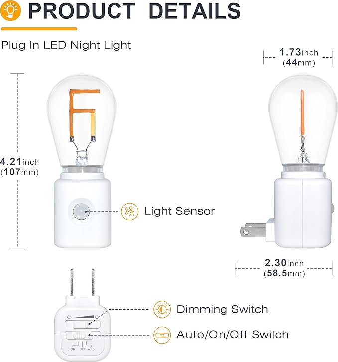 Plug in Motion Sensor Dimmable Night Light, F-Type 2200K Amber Warm LED - Image 8