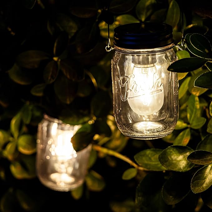 MJ Outdoor Mason Jar Lights Hanging Battery Operated Lamp Timer Cordless Lamps - Image 3