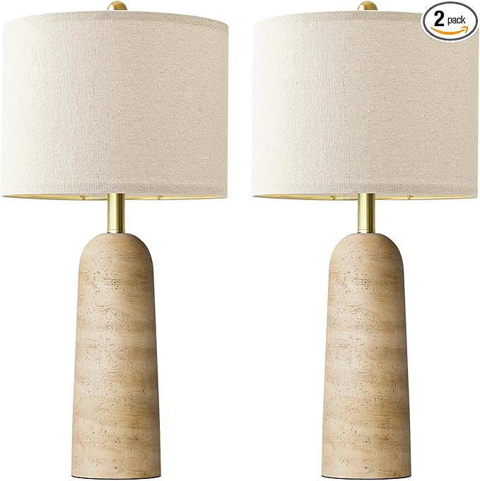BOBOMOMO 27.25" Modern Table Lamp Set of 2, Warm Beige Resin Lamp by BOBOMOMO