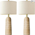 BOBOMOMO 27.25" Modern Table Lamp Set of 2, Warm Beige Resin Lamp by BOBOMOMO