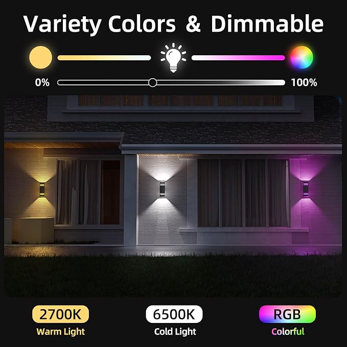 SHIMR Smart Outdoor Lights Color Changing 2 Pack, RGB+2700K-6500K Outdoor Wall - Image 2