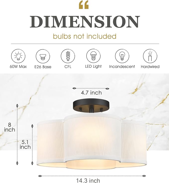 Black Semi Flush Mount Ceiling Light, Close to Ceiling Light Fixtures - Image 2