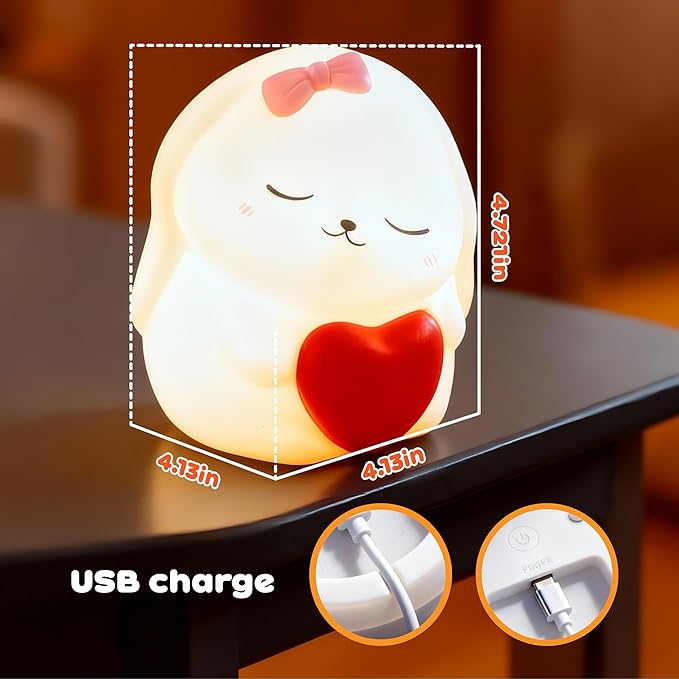 Big Face Rabbit Silicone Night Light, Touch-Controlled Squishy Light Up Animal - Image 7