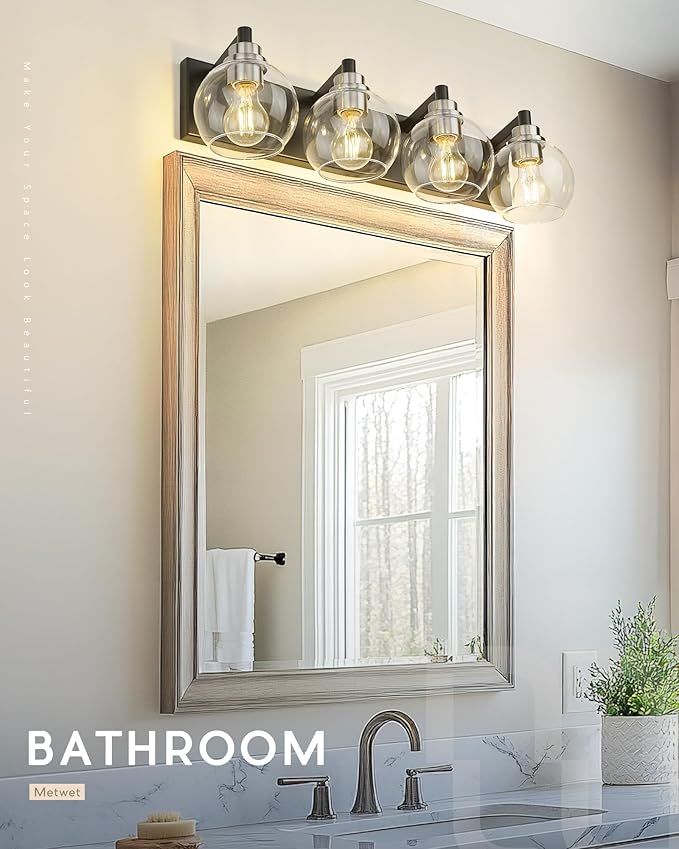 Bathroom Light Fixtures, 4-Light Black and Brushed Nickel Bathroom Vanity Light - Image 8