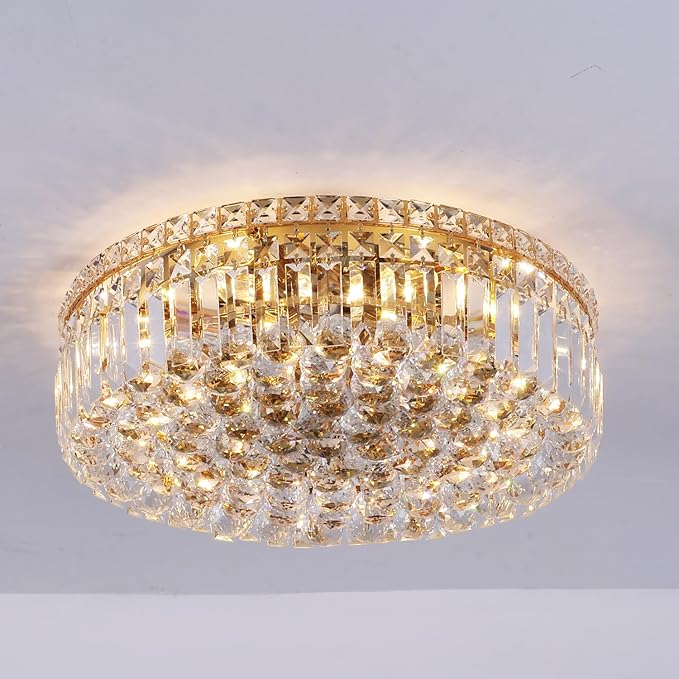 6-Lights Gold Crystal Flush Mount Chandelier Light Fixture K9 Crystals Modern - Image 9