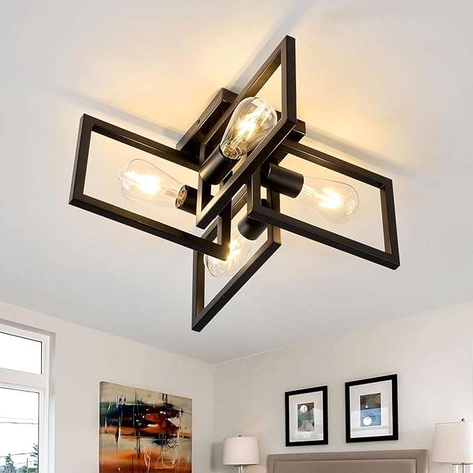 ZGLAOJT 4-Light Flush Mount Ceiling Light Black Industrial Kitchen Light by ZGLAOJT