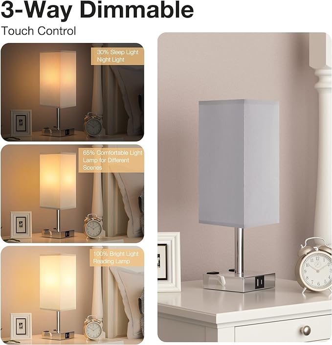 【Upgraded】Bedside Table Lamp Touch Control, - Image 2