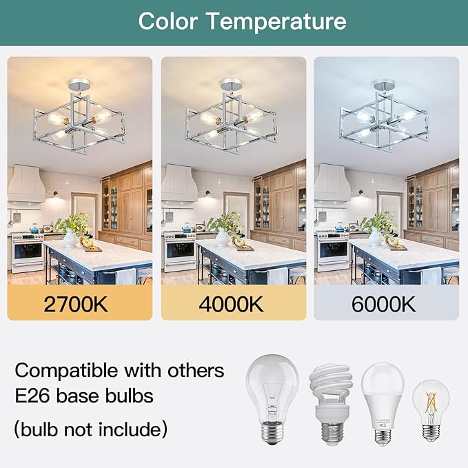 ZGLAOJT 4-Lights Ceiling Light Chrome Light Fixture Industrial Flush Mount - Image 3