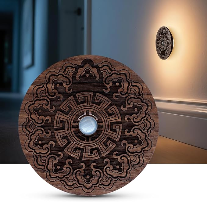 Motion Sensor Night Light Wood USB Rechargeable Stick-On Step Lights Magnetic by Vadifula