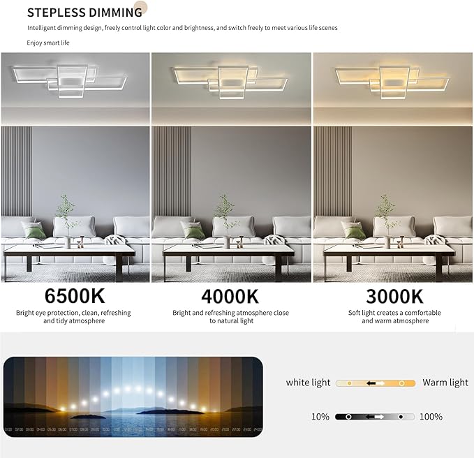 GEADI Modern Dimmable Ceiling Light, 35.4" White Led Ceiling Light Fixtures - Image 3