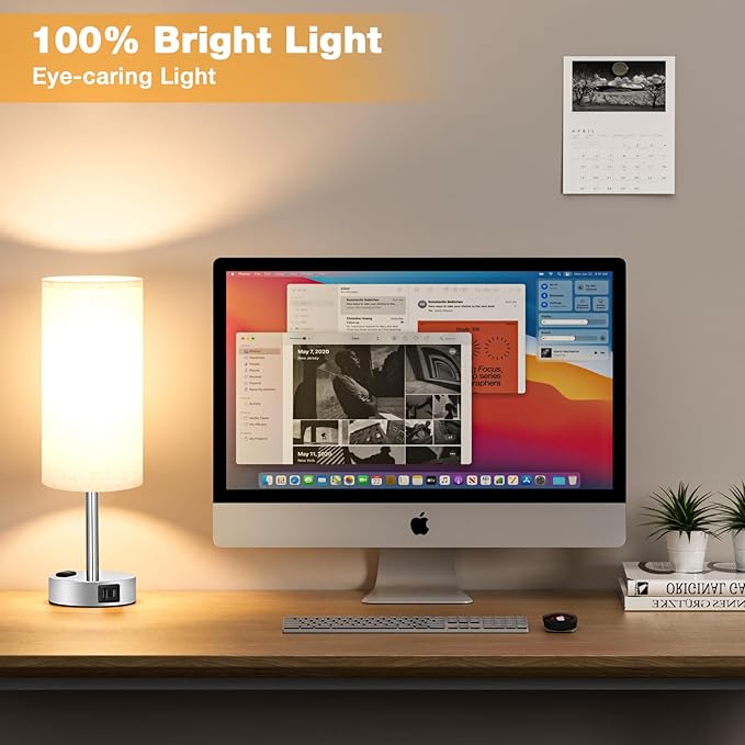 Light Beige Touch Nightstand Lamps Set of 2-3 Way Dimmable Bedside Table Lamps - Image 5