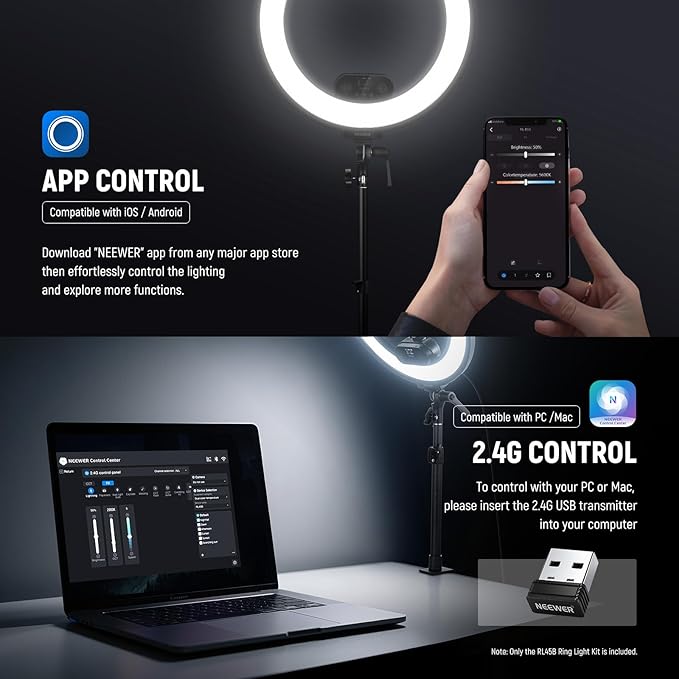 NEEWER RL45B 18" Edge Lit Desk Ring Light - Image 6