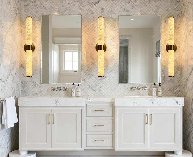 Alabaster Wall Sconce, 20.6" Gold Wall Sconce, Brass Alabaster Single Sconces - Image 6