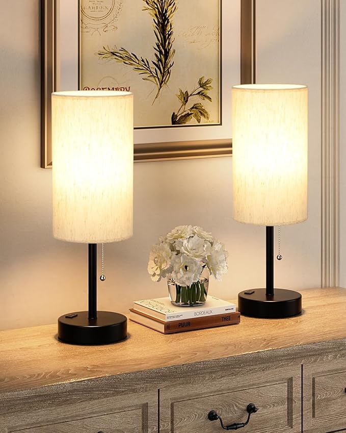 Fenmzee Plus Bedside Table Lamps Set of 2-3 Color Temperatures Pull Chain Lamp - Image 4
