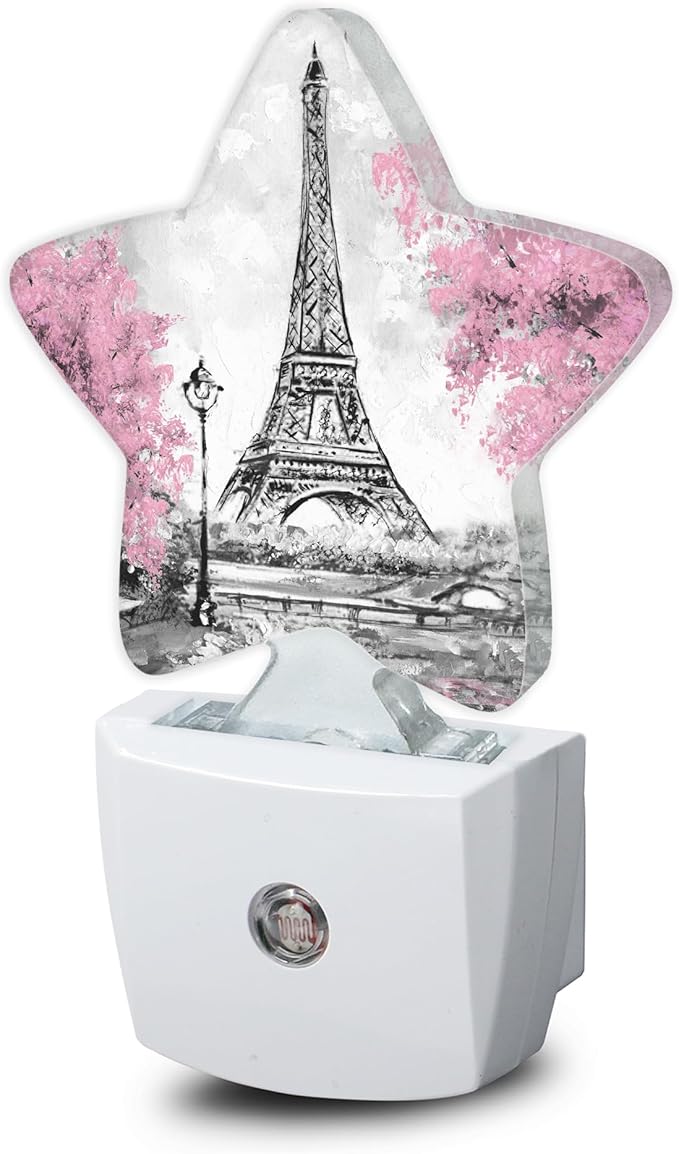 Eiffel Tower Pink Flower Night Light, Dusk to Dawn Smart Sensor Nightlight by Losthll