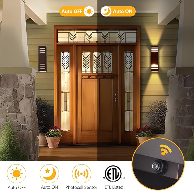 wowlite Outdoor Wall Lights Dusk to Dawn 2 Pack, Modern Porch Lights Outdoor - Image 2