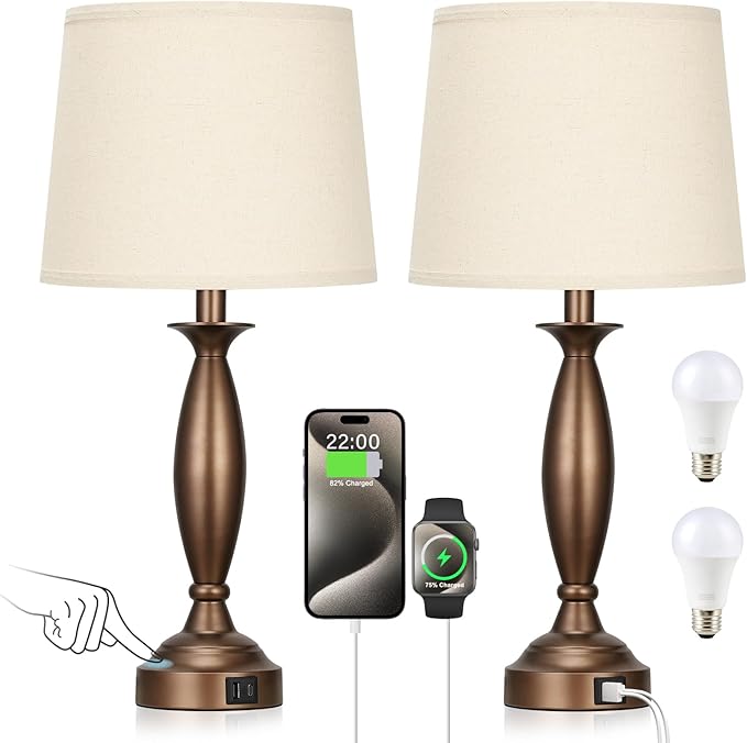 Seealle Beige Brown Lamps for Bedrooms Set of 2 - Image 7