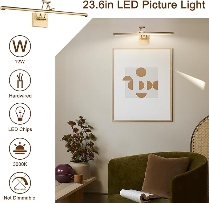 Brass Picture Light for Painting LED Gold Art Light Hard-Wired Picture Frame - Image 2