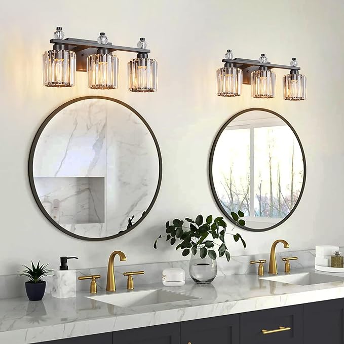 Bathroom Vanity Lights 3-Light Sand Black Modern Crystal Vanity Light Fixtures - Image 6