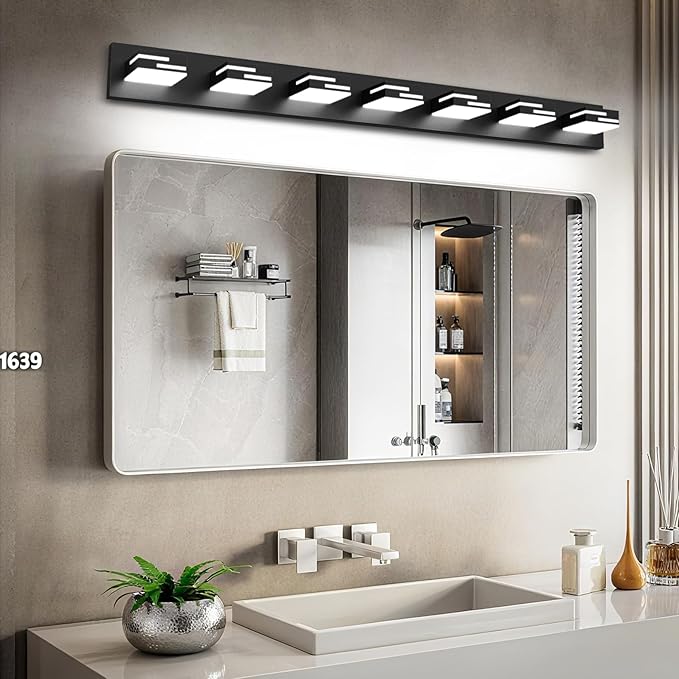 LED Modern Bathroom Vanity Light Fixtures, 7-Light 48-inch Dimmable Matte Black - Image 5