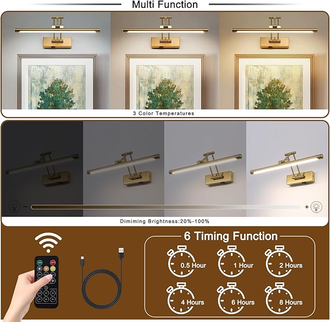 Battery Picture Lights for Wall, Rechargeable Gallery Light Wireless Art - Image 3