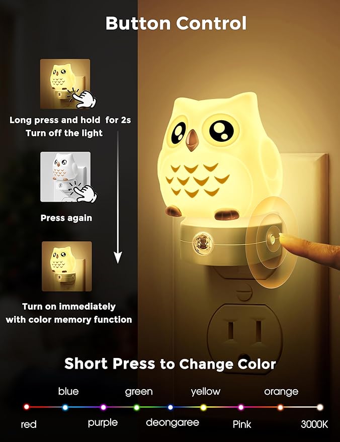 L LOHAS LED Owl Night Light for Kids, 3D Owl Night Light Plug in Wall, Dusk to - Image 4