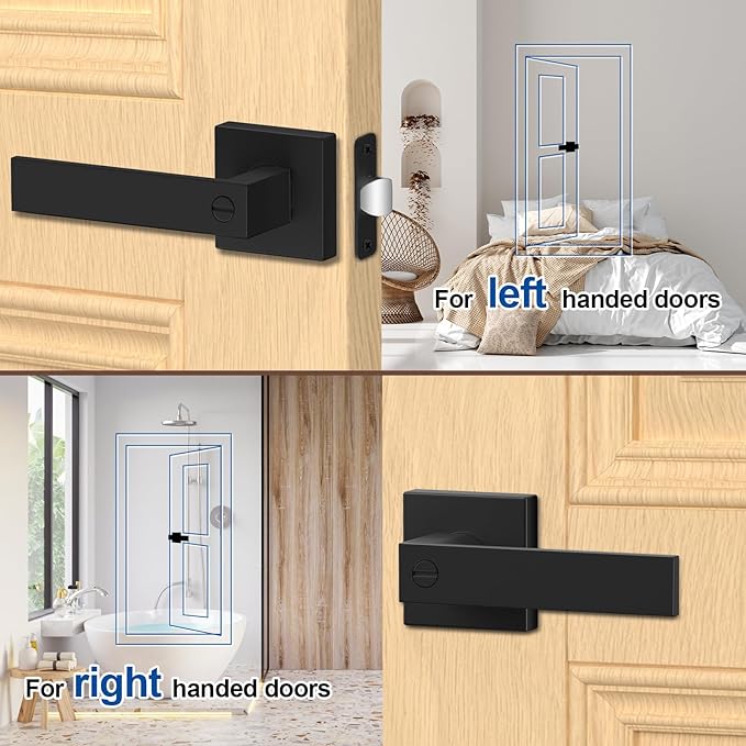 Estmoon 8 Pack Door Handles Black Interior Door Knobs, Keyless Privacy Door - Image 7
