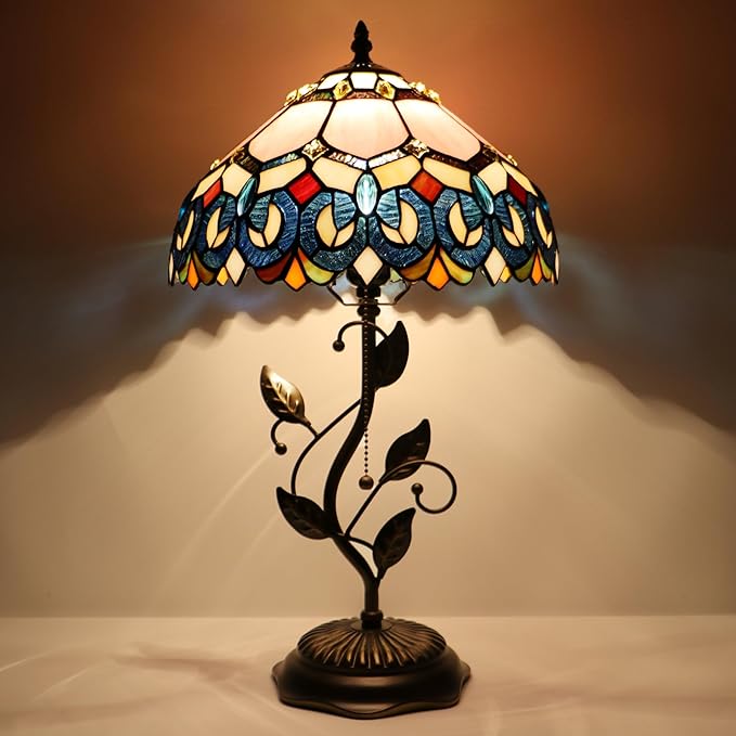 Tiffany Table Lamp, W12H19 Inch, Metal Leaf Base by LXHCYOU