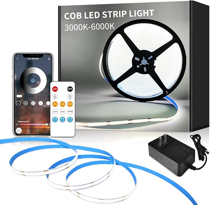 COB LED Strip Lights 6000K 16.4ft DC 24V Dimmable White Flexible LED Tape Light by Yeewhale