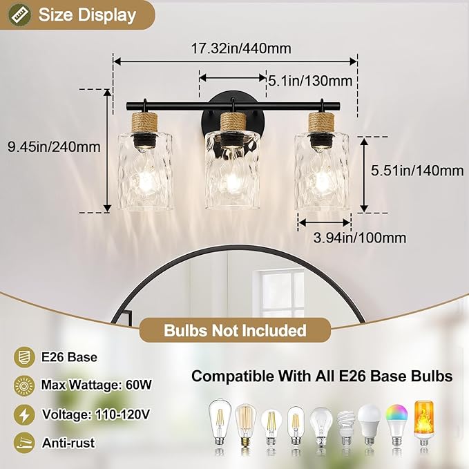 2025 Upgrade Bathroom Light Fixtures, 3-Light Coastal Vanity Lights - Image 8