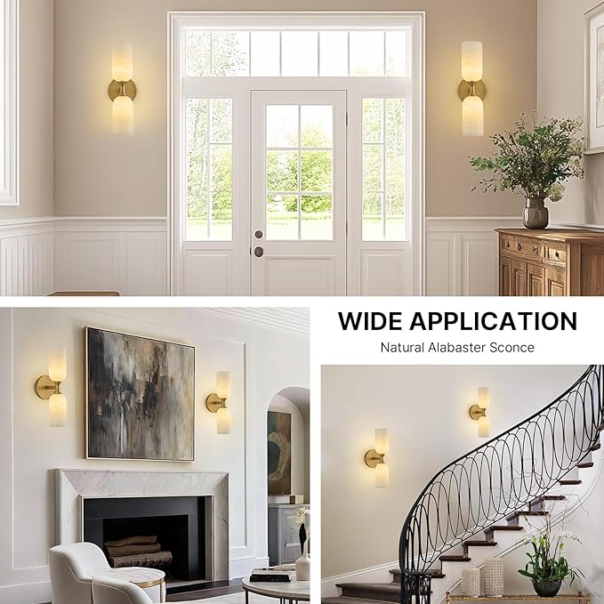 Vintage Alabaster Brass Wall Sconce: Set of 2 Antique Spanish Natural Marble - Image 7