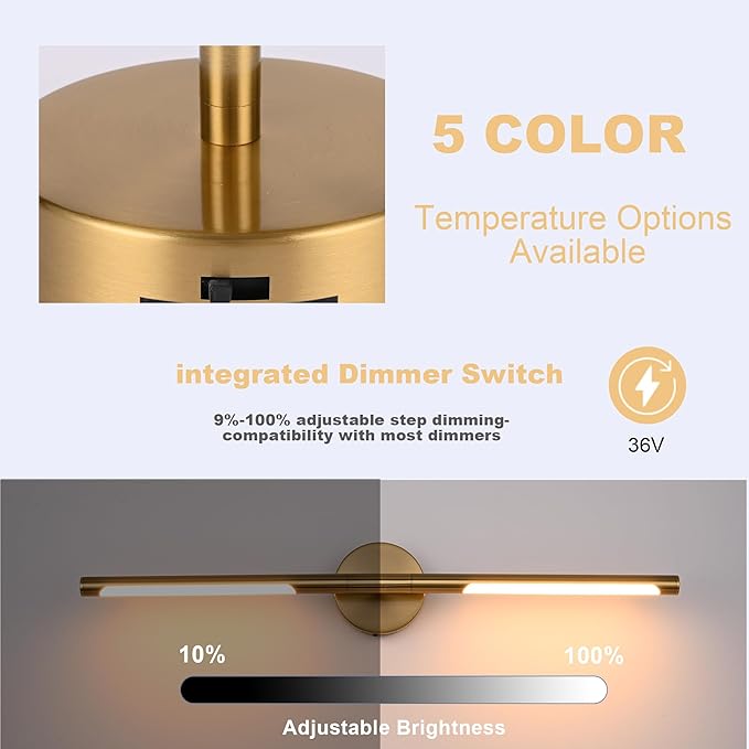 BONLICHT 30 inch LED Vanity Light Brushed Brass 5 Color Temperature Dimmable - Image 7