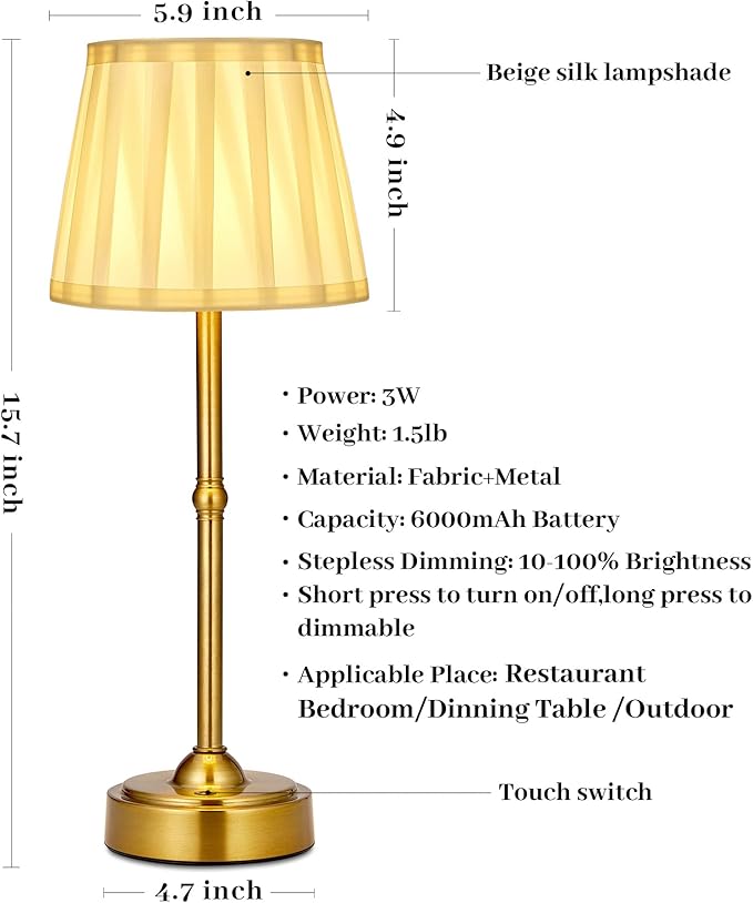 Cordless Battery Operated Table lamp Set of 2, 6000mAh Rechargeable Small - Image 5