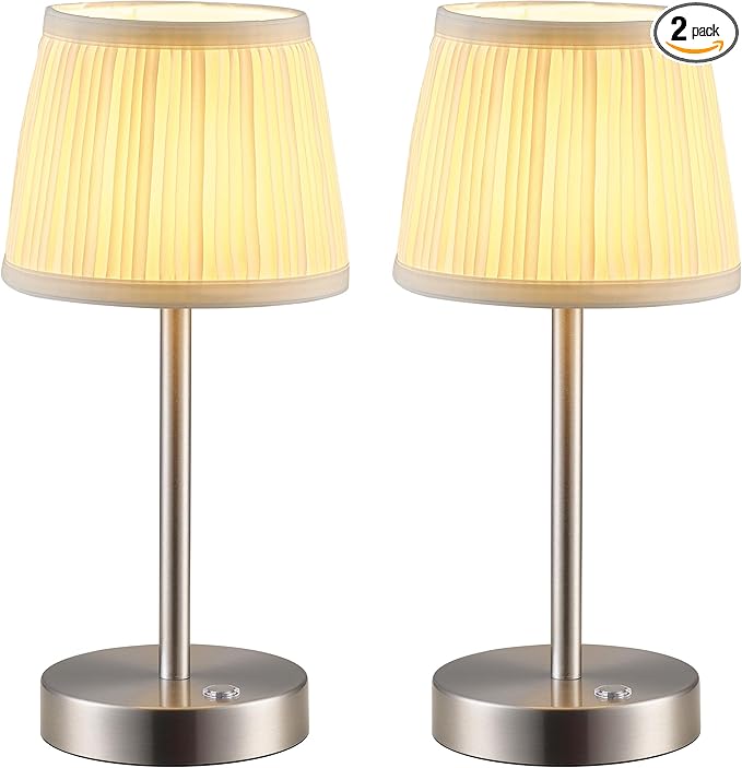 PUSU 2 Pack Cordless LED Nickel Table Lamps, Rechargeable 4000mAh 3 Way by PUSU