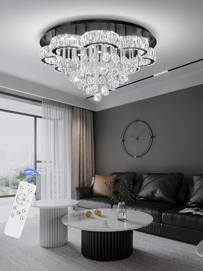 Flashing God W32inches Modern Black Chandeliers Raindrop Crystal Ceiling - Image 6